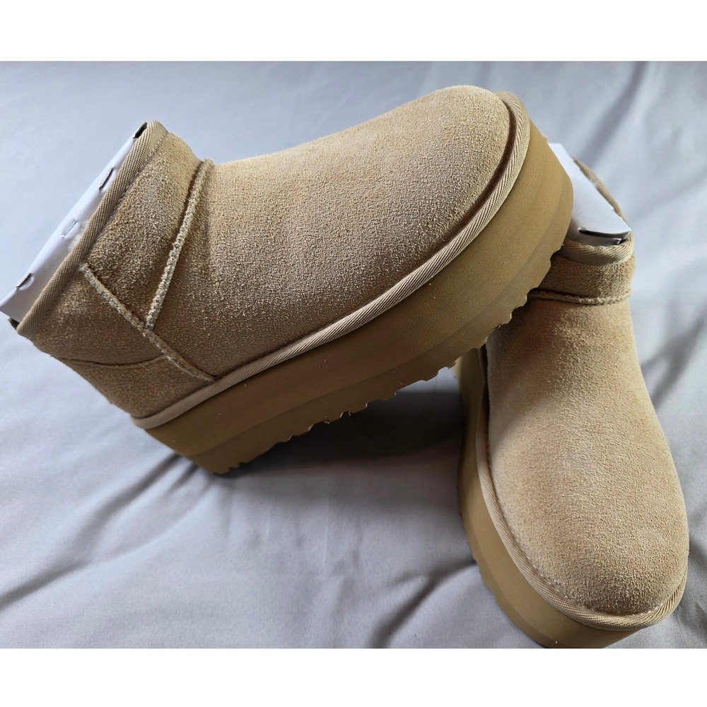 UGG Classic Ultra Mini Platform Women 8 Sand Suede Ankle Boots 1135092 NEW